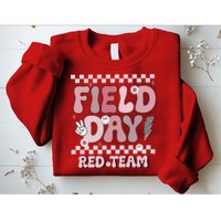 Field Day Red Team Groovy Smile Face Checkered Students Sweatshirt