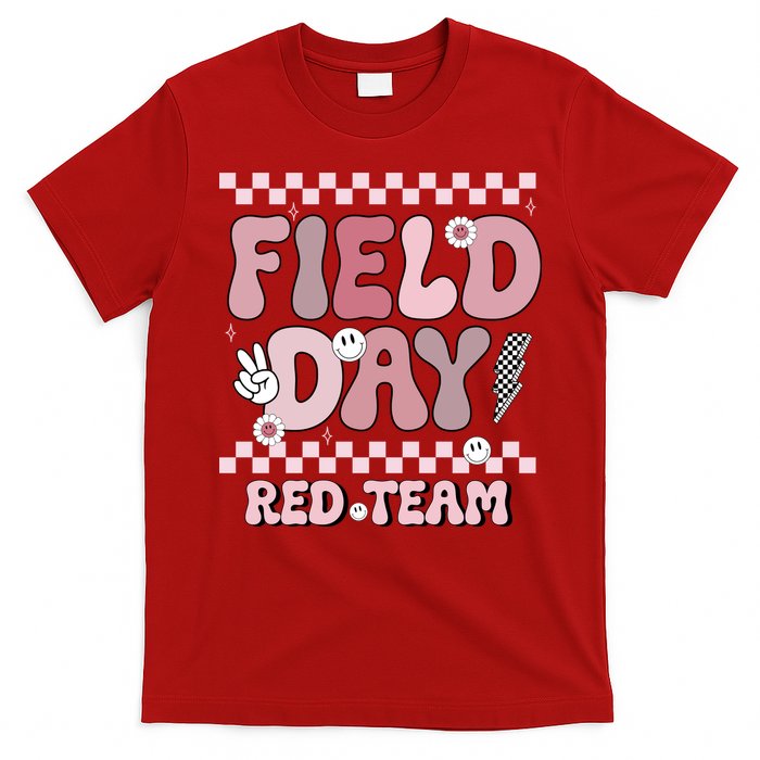 Field Day Red Team Groovy Smile Face Checkered Students T-Shirt
