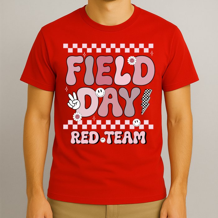 Field Day Red Team Groovy Smile Face Checkered Students T-Shirt