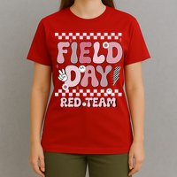 Field Day Red Team Groovy Smile Face Checkered Students T-Shirt