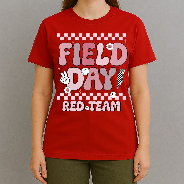 Field Day Red Team Groovy Smile Face Checkered Students T-Shirt