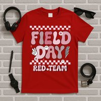 Field Day Red Team Groovy Smile Face Checkered Students T-Shirt