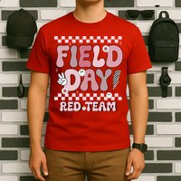 Field Day Red Team Groovy Smile Face Checkered Students T-Shirt