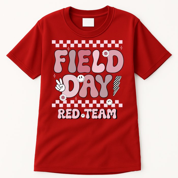 Field Day Red Team Groovy Smile Face Checkered Students Tall T-Shirt