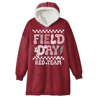 Field Day Red Team Groovy Smile Face Checkered Students Hooded Wearable Blanket