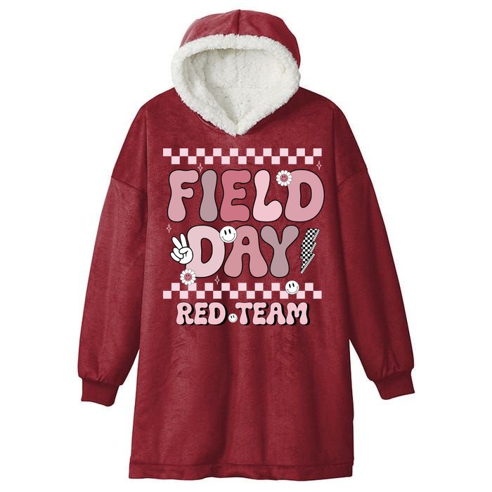 Field Day Red Team Groovy Smile Face Checkered Students Hooded Wearable Blanket