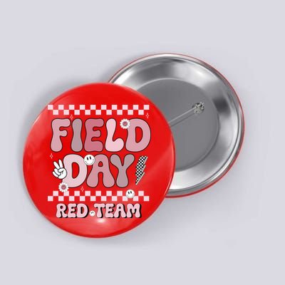 Field Day Red Team Groovy Smile Face Checkered Students Button