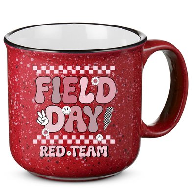 Field Day Red Team Groovy Smile Face Checkered Students 15oz Campfire Ceramic Mug