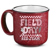 Field Day Red Team Groovy Smile Face Checkered Students 15oz Campfire Ceramic Mug