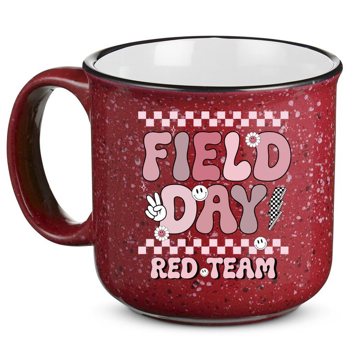 Field Day Red Team Groovy Smile Face Checkered Students 15oz Campfire Ceramic Mug