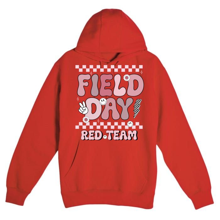 Field Day Red Team Groovy Smile Face Checkered Students Premium Pullover Hoodie