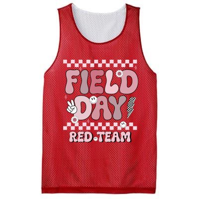 Field Day Red Team Groovy Smile Face Checkered Students Mesh Reversible Basketball Jersey Tank