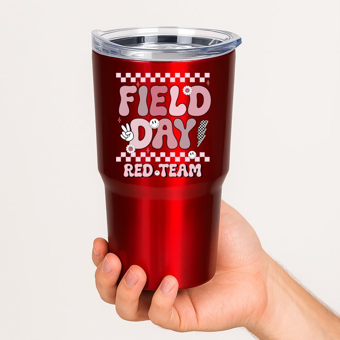 Field Day Red Team Groovy Smile Face Checkered Students Tumbler