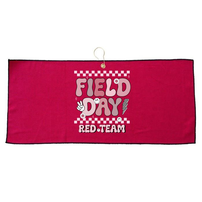 Field Day Red Team Groovy Smile Face Checkered Students Large Microfiber Waffle Golf Towel
