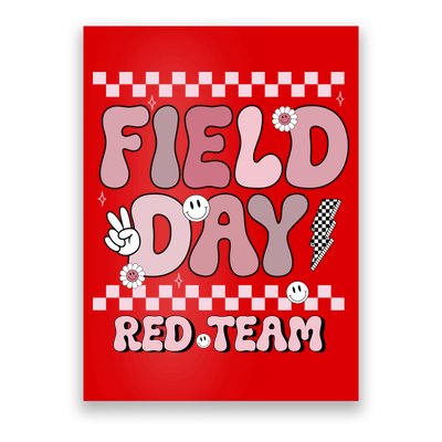 Field Day Red Team Groovy Smile Face Checkered Students Poster