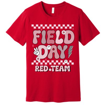 Field Day Red Team Groovy Smile Face Checkered Students Premium T-Shirt