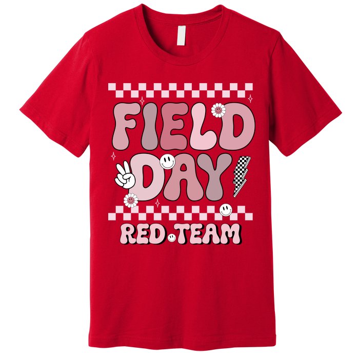 Field Day Red Team Groovy Smile Face Checkered Students Premium T-Shirt
