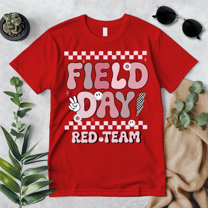 Field Day Red Team Groovy Smile Face Checkered Students Premium T-Shirt