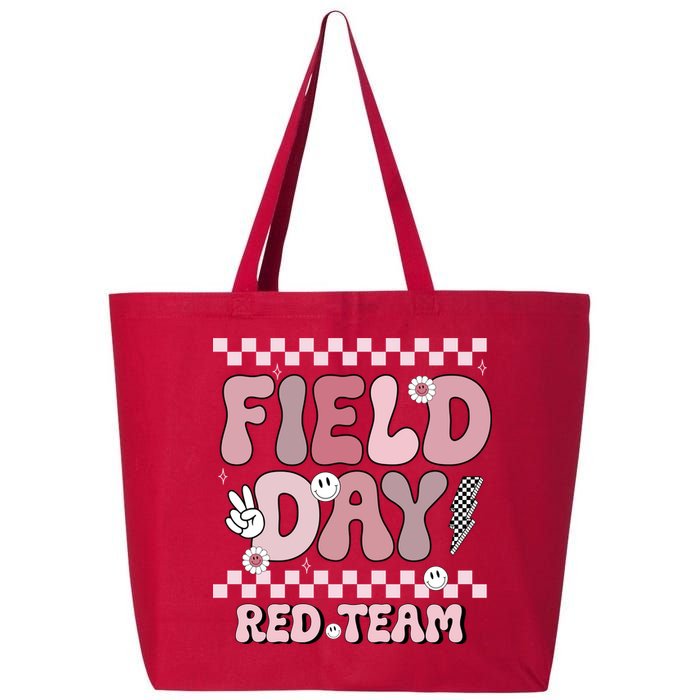Field Day Red Team Groovy Smile Face Checkered Students 25L Jumbo Tote