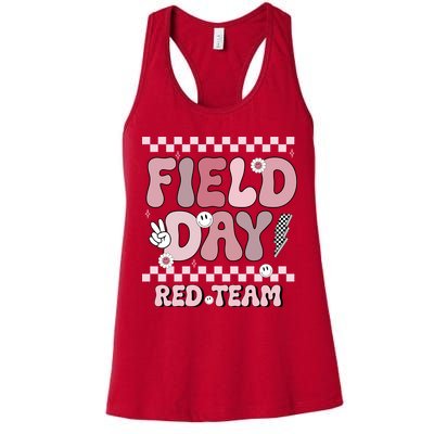 Field Day Red Team Groovy Smile Face Checkered Students Womens Tank Top