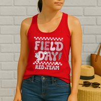 Field Day Red Team Groovy Smile Face Checkered Students Womens Tank Top