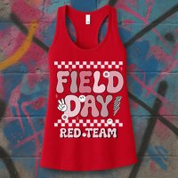Field Day Red Team Groovy Smile Face Checkered Students Womens Tank Top