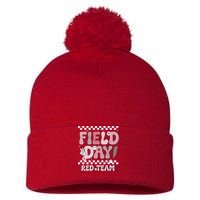Field Day Red Team Groovy Smile Face Checkered Students Pom Pom 12in Knit Beanie