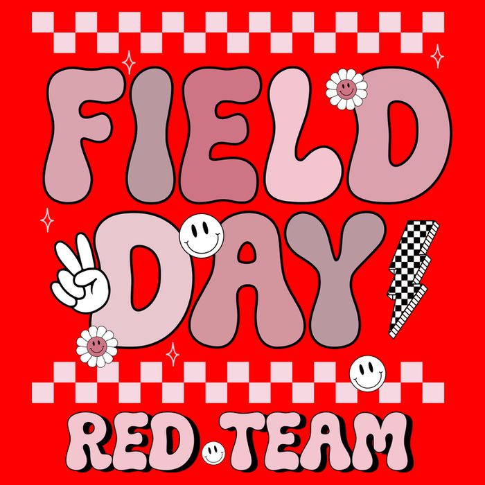 Field Day Red Team Groovy Smile Face Checkered Students Pom Pom 12in Knit Beanie