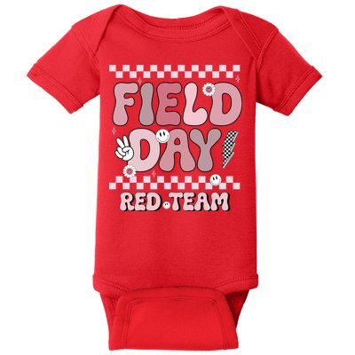 Field Day Red Team Groovy Smile Face Checkered Students Baby Bodysuit