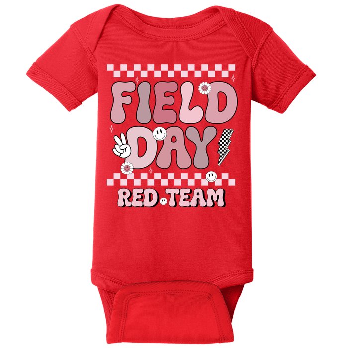 Field Day Red Team Groovy Smile Face Checkered Students Baby Bodysuit