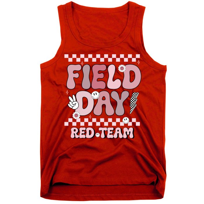 Field Day Red Team Groovy Smile Face Checkered Students Tank Top