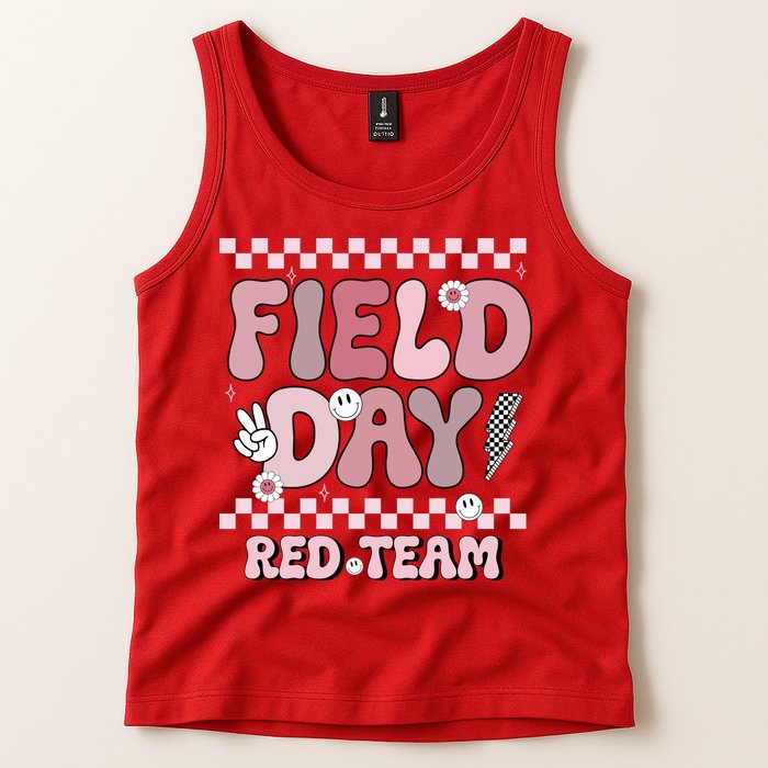 Field Day Red Team Groovy Smile Face Checkered Students Tank Top
