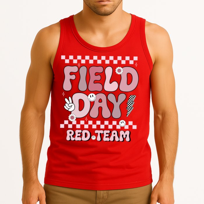 Field Day Red Team Groovy Smile Face Checkered Students Tank Top