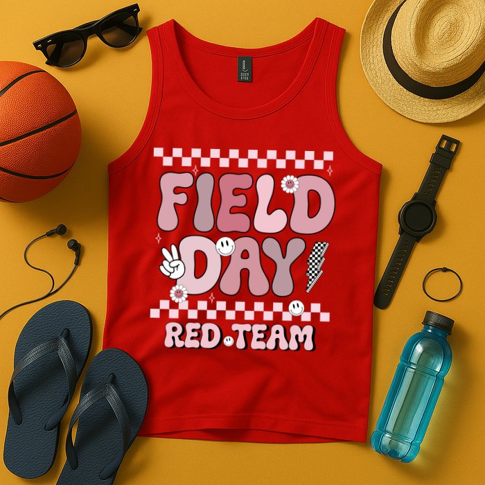 Field Day Red Team Groovy Smile Face Checkered Students Tank Top