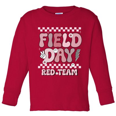Field Day Red Team Groovy Smile Face Checkered Students Toddler Long Sleeve Shirt