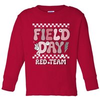 Field Day Red Team Groovy Smile Face Checkered Students Toddler Long Sleeve Shirt