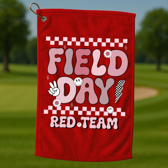 Field Day Red Team Groovy Smile Face Checkered Students Golf Towel