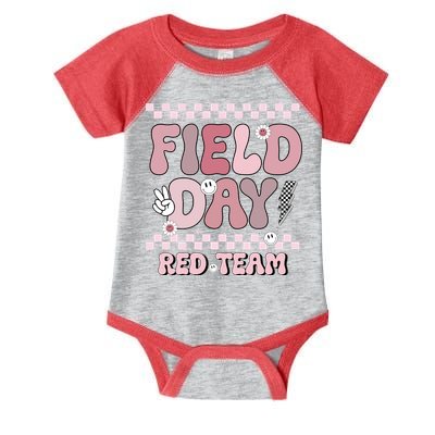 Field Day Red Team Groovy Smile Face Checkered Students Infant Baby Jersey Bodysuit