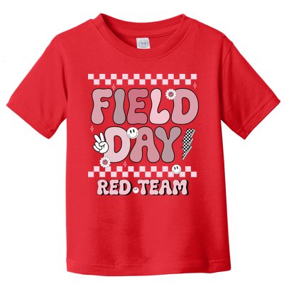 Field Day Red Team Groovy Smile Face Checkered Students Toddler T-Shirt
