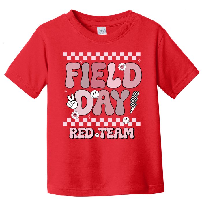 Field Day Red Team Groovy Smile Face Checkered Students Toddler T-Shirt