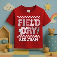 Field Day Red Team Groovy Smile Face Checkered Students Toddler T-Shirt