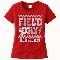 Field Day Red Team Groovy Smile Face Checkered Students Womens T-Shirt