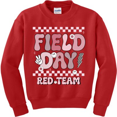 Field Day Red Team Groovy Smile Face Checkered Students Kids Sweatshirt