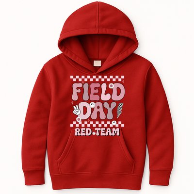 Field Day Red Team Groovy Smile Face Checkered Students Kids Hoodie