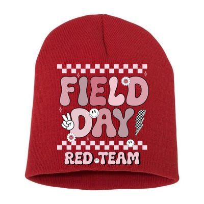 Field Day Red Team Groovy Smile Face Checkered Students Short Acrylic Beanie