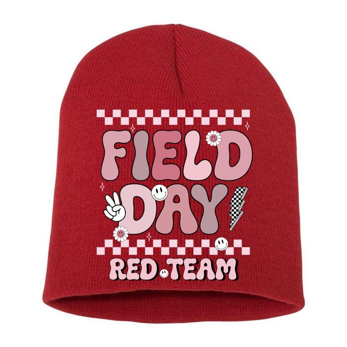 Field Day Red Team Groovy Smile Face Checkered Students Short Acrylic Beanie