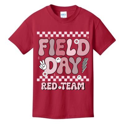 Field Day Red Team Groovy Smile Face Checkered Students Kids T-Shirt