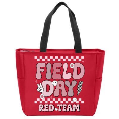 Field Day Red Team Groovy Smile Face Checkered Students Zip Tote Bag