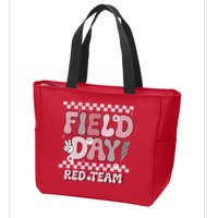 Field Day Red Team Groovy Smile Face Checkered Students Zip Tote Bag