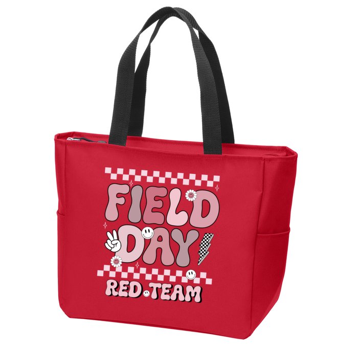 Field Day Red Team Groovy Smile Face Checkered Students Zip Tote Bag
